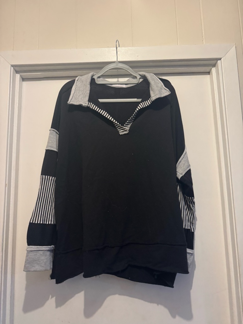 Ces Femme Black Pullover Sweatshirt with Gray & Striped Accents